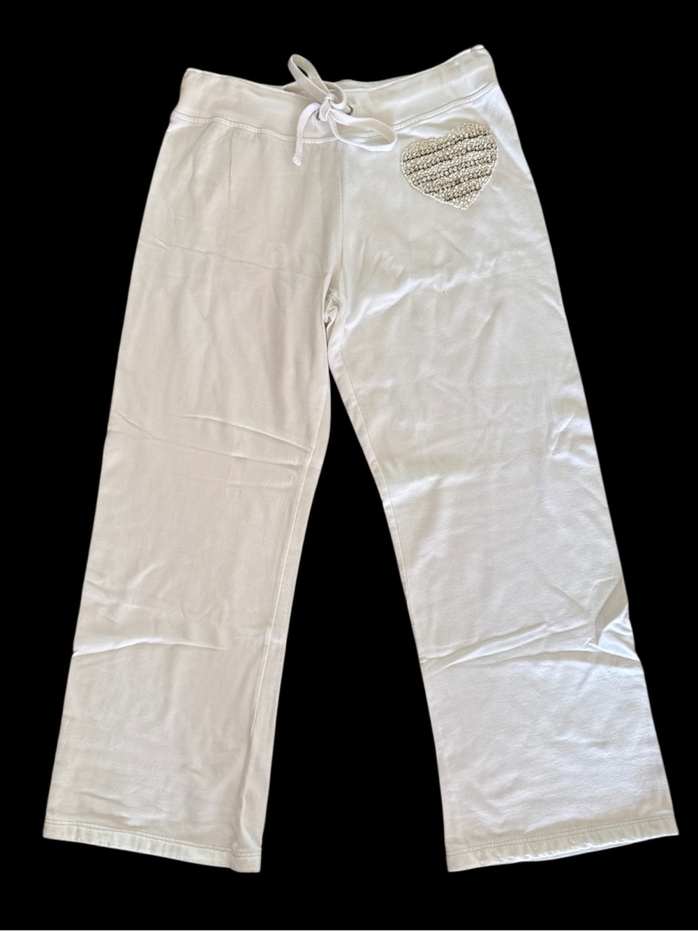 TWISTED HEART Wide-Leg Lounge Pants with Rhinestone Heart Patch L